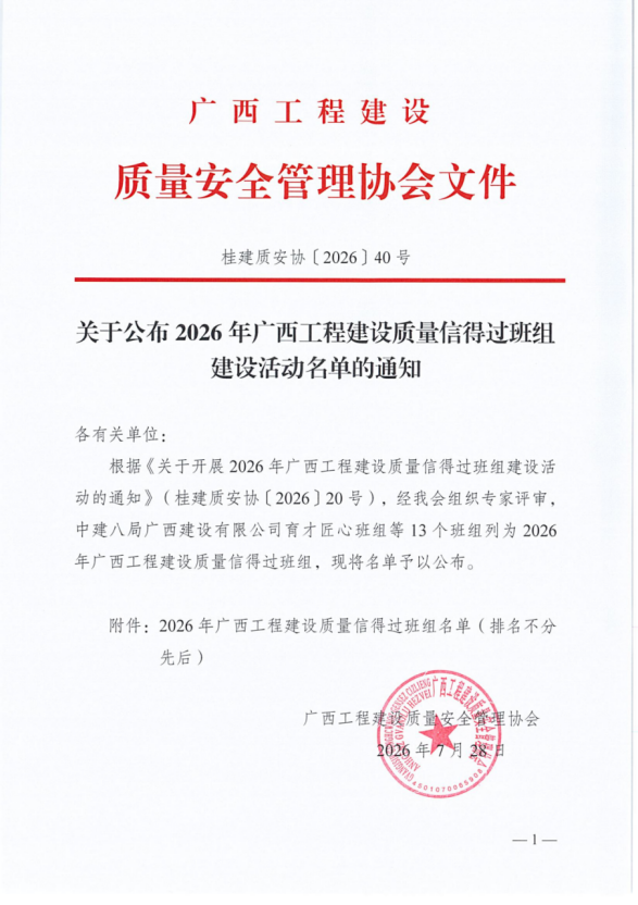 广西新莱建设有限公司荣获广西自治区“广西工程建设质量信得过班组”称号!(图2) 广西新莱建设有限公司荣获广西自治区“广西工程建设质量信得过班组”称号!(图2)
